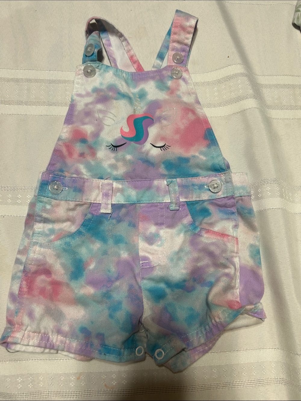 Kidgets Pastel Tie-Dye Unicorn Short Overalls - Pink, Blue & Purple